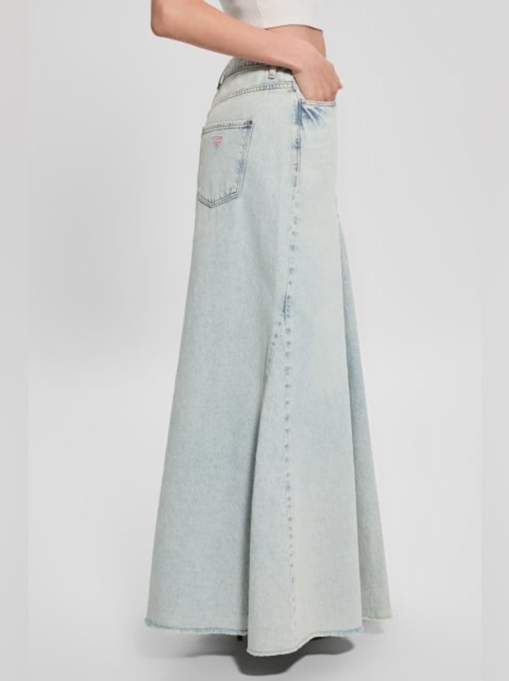New GUESS Eco Paneled Denim Maxi Skirt SZ 28 - Picture 4 of 5